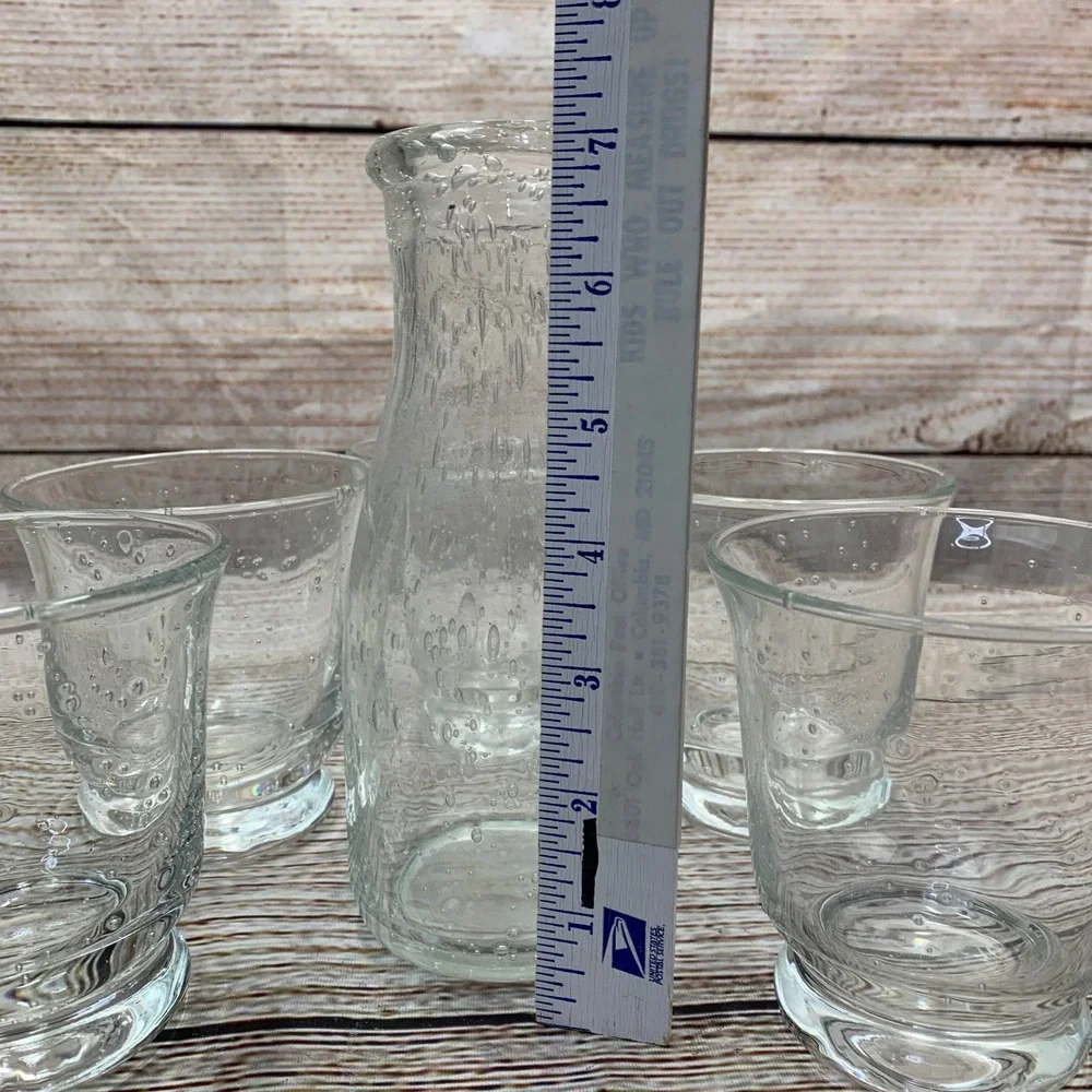 Clear Glass Bubble Decanter Carafe and 5 Tumbler Glasses Bulicante‎ Set